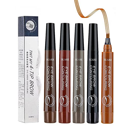 subaoqi 5 PCS Lápiz Microblading para Cejas Pincel para Lápiz de Cejas, Marrón Claro y Oscuro Gris Rojizo Negro Mágico Preciso Impermeable 4 Puntas Tattoo Studio Brow Pen