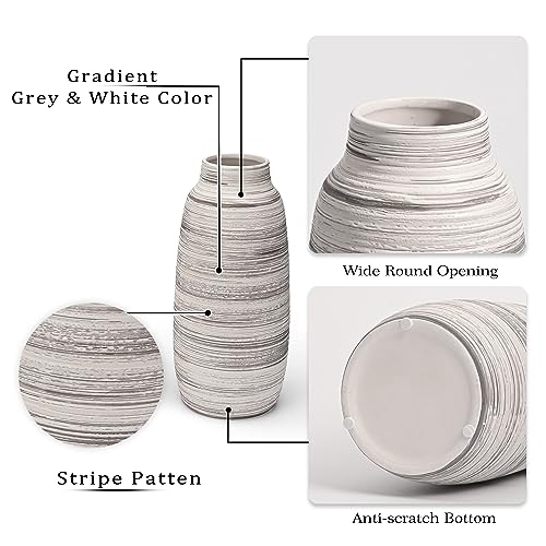 TERESA'S COLLECTIONS Rustic Ceramic Flower Vase for Home Decor, Tall Grey Decorative Vase for Pampas Grass, Set of 2 Boho Flower Vases for Table, Mantel, Fireplace, Shelf, Living Room, 6.3/9.1inch