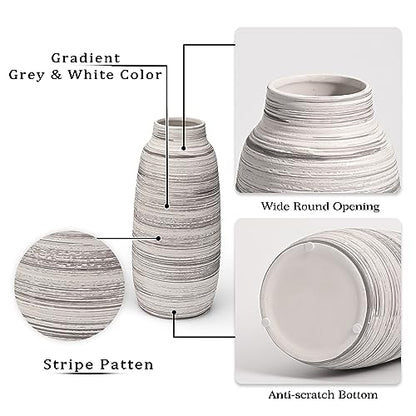 TERESA'S COLLECTIONS Rustic Ceramic Flower Vase for Home Decor, Tall Grey Decorative Vase for Pampas Grass, Set of 2 Boho Flower Vases for Table, Mantel, Fireplace, Shelf, Living Room, 6.3/9.1inch