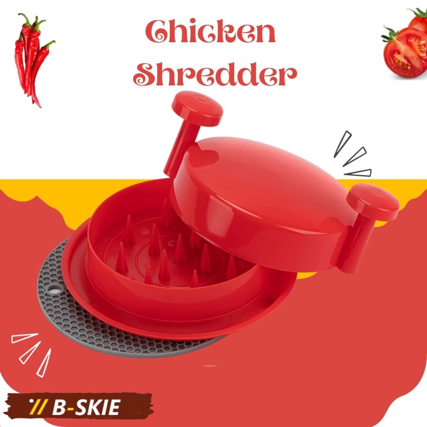 PRODUCTO 279 B-Skie Herramienta trituradora de pollo con asas y base antideslizante para trituradora de carne Máquina trituradora de carne de cerdo y pollo desmenuzada 26,7 cm Más segura que las garras de oso (Roja)