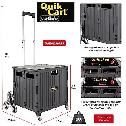 Dbest Products Quik Cart Escalador de escaleras Caja rodante con ruedas Utilidad para maestros con asiento Cesta plegable resistente con asa, negro