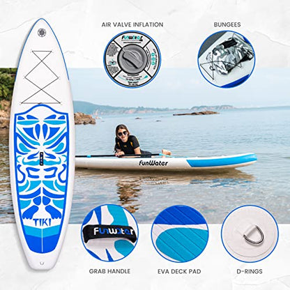 FunWater SUP inflable ultraligero de 10'6×33"×6" (17.6lbs) para todos los niveles de habilidad, todo incluido con tabla de remo, paletas flotantes Adj, bomba, mochila de viaje ISUP, correa, bolsa impermeable