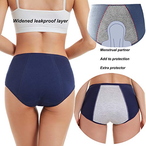 HATSURE Ropa interior menstrual para mujer a prueba de fugas de algodón durante la noche bragas menstruales, paquete múltiple (pequeño)