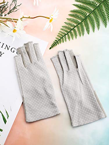 Maxdot 2 Pairs Sunblock Gloves Non Slip UV Protection Driving Gloves Summer Outdoor Gloves for Women and Girls (Gray and Khaki,Fingerless Style)