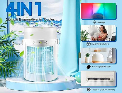 PRODUCTO 154 Ventilador de aire acondicionado portátil, mini enfriador de aire evaporativo con 3 velocidades, 7 colores, humidificador de nebulización, enfriador de aire personal, pantalla táctil,  refrigeración de escritorio con tanque de agua grande