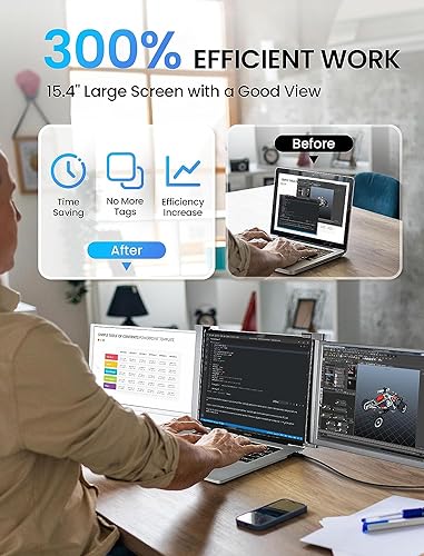 FQQ Monitor portátil triple para computadoras portátiles, 15.4" 1080P FHD IPS Monitor portátil extensor de pantalla para computadora portátil de 15.6-17.3", pantalla de monitor dual compatible con MacOS, Windows, M1 Pro, M1 Max
