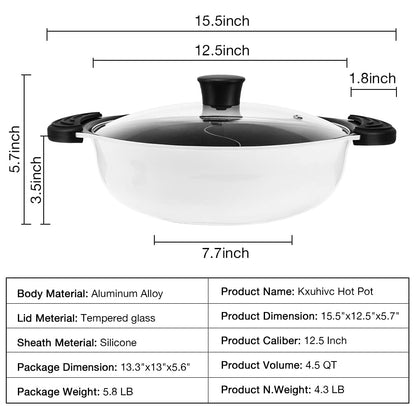 PRODUCTO 471 Olla caliente con divisor para cocina de inducción, utensilios de cocina para sopa de doble cara, olla Shabu Shabu china de dos sabores para fiesta en casa, reunión familiar, 4,5 cuartos (blanco)