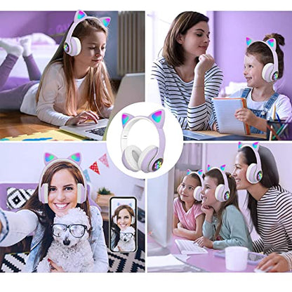 TOKANI Auriculares inalámbricos con micrófono, Bluetooth con orejas de gato para niños, adolescentes, adultos, niñas y mujeres (púrpura)