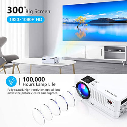 PROCUCTO 53 Proyector Nativo 1080P con WiFi y Bluetooth Bidireccional, Proyector de Películas Full HD para Películas al Aire Libre, Proyector de Pantalla de 300" Cine en Casa 4k, Compatible con iOS/Android/PC/XBox/PS4/TV Stick/HDMI/USB