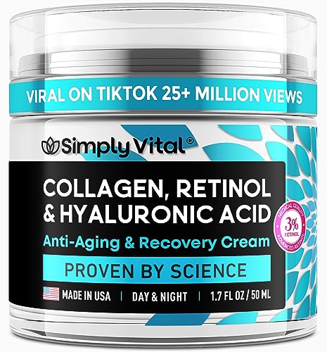 SimplyVital Face Moisturizer Collagen Cream - Anti Aging Neck and Décolleté - Made in USA Day & Night Face Cream - Moisturizing, Lifting & Recovery - 1.7oz