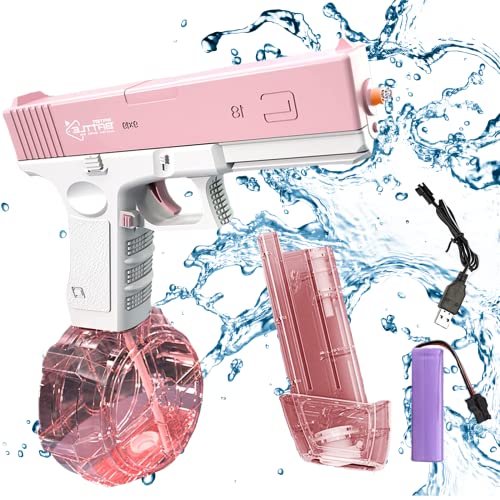 JoyPlanet Pistolas de agua eléctricas, pistolas de agua automáticas con 35 pies de largo alcance, juguetes de alta presión para verano, piscina, fiesta, playa, regalos al aire libre para adultos, niños y niñas (rosa)