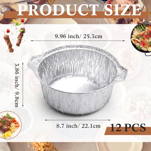 PRODUCTO 142 Ziliny 12 piezas 74.4 oz olla de aluminio desechable con tapa 10 x 8.7 x 3.9 pulgadas sartenes redondas de papel de aluminio utensilios de cocina desechables contenedor de alimentos para viajes de vacaciones camping hornear calentar cocinar