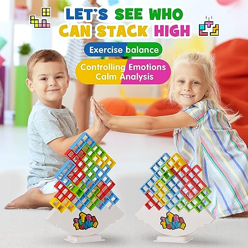 WOWNOVA 48PCS Tetra Tower, divertido juego de mesa de bloques de construcción apilables para niños, adultos, amigos, equipo, aula, dormitorio, noche de juegos familiares y fiestas