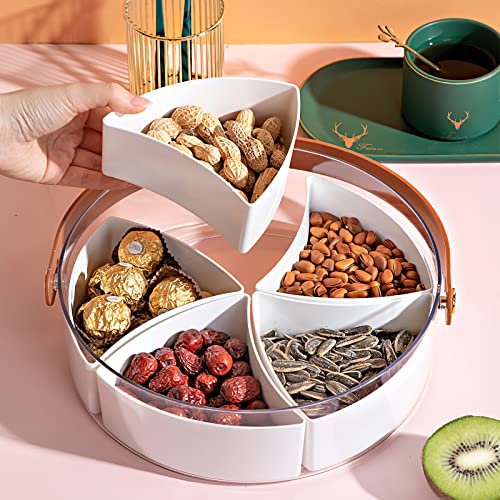 PRODUCTO 398 amokk Bandeja dividida para servir con tapa y asa Caja para refrigerios Contenedor de embutidos Platos portátiles para refrigerios para dulces, frutas, nueces, refrigerios, para fiestas, entretenimiento, picnic (transparente)