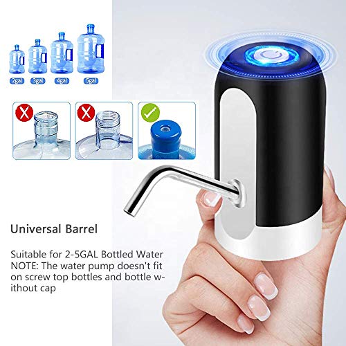 JOYHILL Dispensador de botella de agua de 5 galones, bomba de botella de agua con carga USB, bomba dispensadora de agua portátil para acampar (negro)