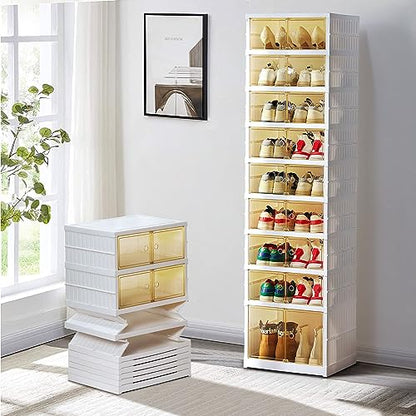 PRODUCTO 442 AOHMPT Caja de zapatos Caja de almacenamiento plegable Gabinete de almacenamiento de zapatos apilable de plástico transparente sin instalación Organizador de zapatos Caja contenedora de zapatos con tapas Zapatero de gran tamaño (9 capas)