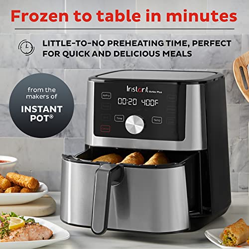 Horno freidora de aire Instant Pot Vortex Plus, 6 cuartos, de los creadores de Instant Pot, 6 en 1, asar, asar, deshidratar, hornear, canasta antiadherente y apta para lavavajillas, aplicación con más de 100 recetas, acero inoxidable