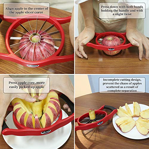 Newness Apple Slicer Corer, 16-Slice [Large Size] Durable Heavy Duty Apple Slicer Corer, Cutter, Divider, Wedger, Integrated Design Fruits & Vegetables Slicer for Apple, Potato, Onion and More, Red