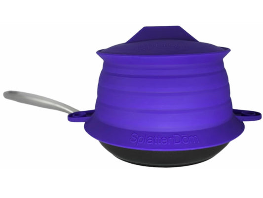 PRODUCTO 388 SplatterDom Protector contra salpicaduras para ollas y sartenes de 8 y 10 pulgadas (20 y 25 centímetros) - Plegable, ajustable, reversible, apto para microondas y lavavajillas - Incluye una tapa de 8 pulgadas (violeta, pequeña)