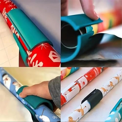 PRODUCTO 128 4 paquetes de cortadores de papel de regalo navideños, cortadora de rollos de papel kraft, máquina cortadora creativa de rollos de papel navideño, tubo de herramientas deslizante para cortar papel de regalo, borde redondo