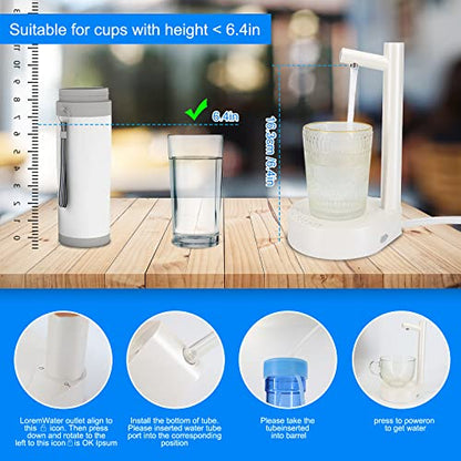 Myvision Dispensador de botellas de agua de escritorio, bomba de botella de agua portátil para botellas universales, bomba de jarra de agua con carga USB, interruptor de botella de agua (blanco)