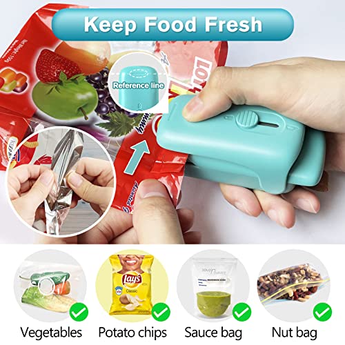 TYHJOY Mini Sellador de Bolsas de Chips, Sellador y Cortador de Vacío de Calor de Mano, Máquina Reselladora Portátil para Meriendas Bolsas Frescas de Plástico Galletas - Verde - 2 Pilas AA Incluidas