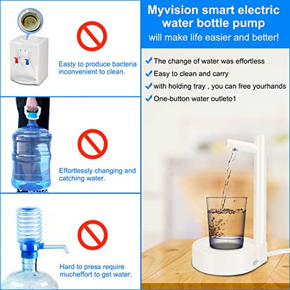 Myvision Dispensador de botellas de agua de escritorio, bomba de botella de agua portátil para botellas universales, bomba de jarra de agua con carga USB, interruptor de botella de agua (blanco)