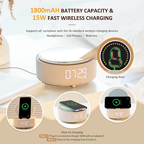 COLSUR Regalos de cumpleaños para mujeres, cargador de teléfono inalámbrico 6 en 1 con reloj despertador digital, luces de espejo con altavoz Bluetooth, luz nocturna, soporte para teléfono, regalos para adolescentes mamá