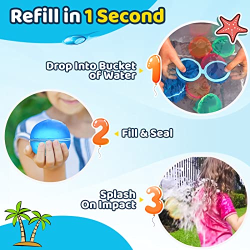 PRODUCTO 143 SOPPYCID Globos de agua reutilizables, llenado rápido y bombas de agua autosellantes, bola de silicona suave para salpicaduras de agua, sin recogida después de la pelea de agua, bola de agua magnética para juegos al aire libre, (8 unidades)