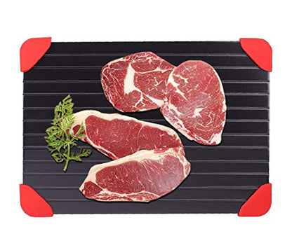 Bandeja de descongelación para alimentos congelados con garras de carne | Bandeja grande de descongelación rápida de 14" x 8" | Tablero descongelador natural rápido y mágico | Goma en las esquinas | Placa descongeladora rápida Miracle| Negro