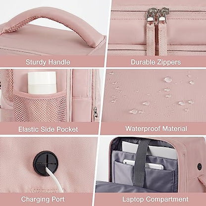 Rinlist Mochila de viaje, mochila de mano compatible con la TSA, aprobada por aerolíneas para mujeres y hombres, senderismo, gimnasio, trabajo, fin de semana, viajero, mochila informal, bolsa para artículos personales, rosa