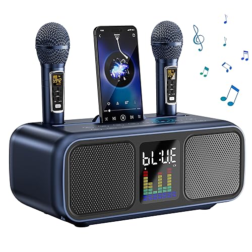 PRODUCTO 41 SINWE Máquina de karaoke para adultos y niños, altavoz Bluetooth portátil con 2 micrófonos inalámbricos UHF y pantalla LED, compatible con tarjeta AUX/USB/tipo C/TF, sistema PA para el hogar, fiesta, actividades al aire libre