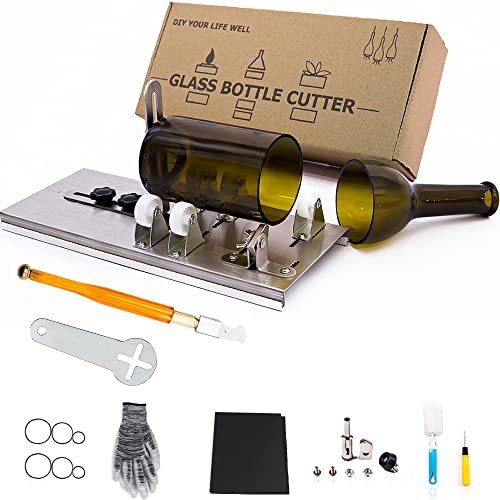 PROCUCTO 52 Cortador de botellas de vidrio, kit de herramientas de corte de botellas mejorado, máquina de bricolaje para cortar vino, cerveza, licor, whisky, alcohol, champán, cortador de botellas para botellas redondas de Camdios