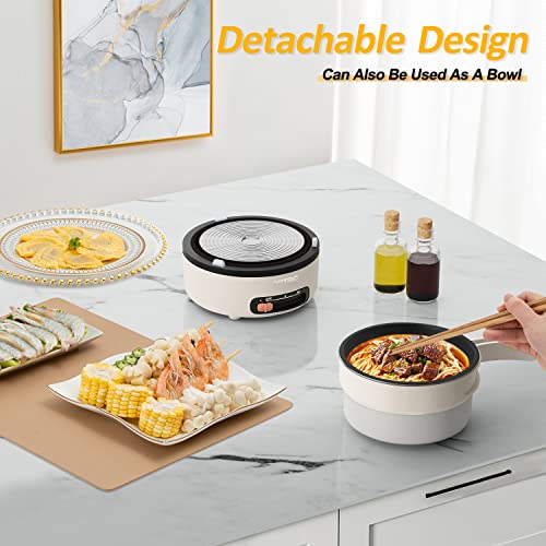 PROCUCTO 67 HYTRIC Cocina eléctrica, Cocina eléctrica portátil de 2 litros con Mango Plegable, Cocina eléctrica Antiadherente con Control de Potencia Dual para Campamento, Dormitorio, Cocina de Ramen multifunción para Avena, Filete, Pasta, Camping