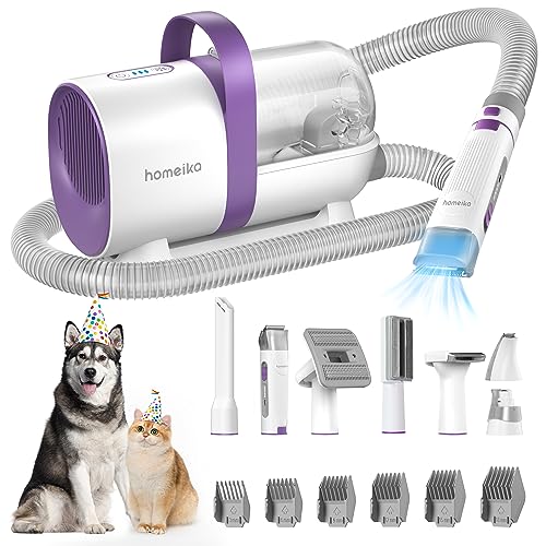 Homeika Kit de Aseo para Perros, 1,5 L, Aspiración de Pelo de Perro, 99% Pelo de Mascotas, 8 Herramientas de Aseo para Mascotas, Bolsa de Almacenamiento, 6 Boquillas, Aspiradora Silenciosa para Mascotas con Molinillo de Uñas, Recortadora de Patasr