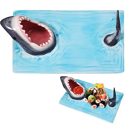 PRODUCTO 114 Plato de sushi Djungelskog Shark - Cerámica pintada a mano - Sin plomo - Materiales aptos para alimentos - Seguro y resistente - Apto para microondas/horno/congelador/lavavajillas - ¡Regalo ideal para los entusiastas del sushi!