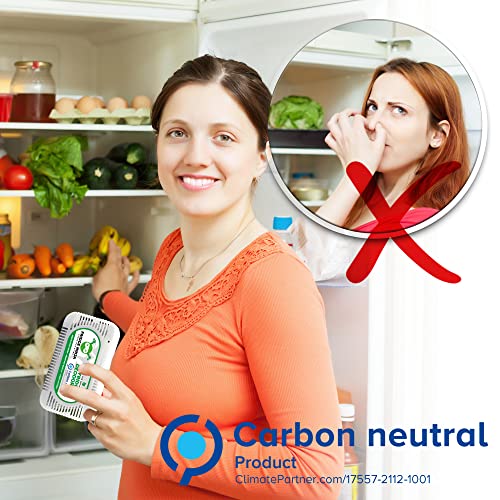 Desodorante para refrigerador Fridge Ninja (paquete de 2) - Más efectivo que el bicarbonato de sodio - Desodorante para refrigerador de carbón activado natural y sin perfume - Eliminador de olores para congelador, refrigerador y loncheras