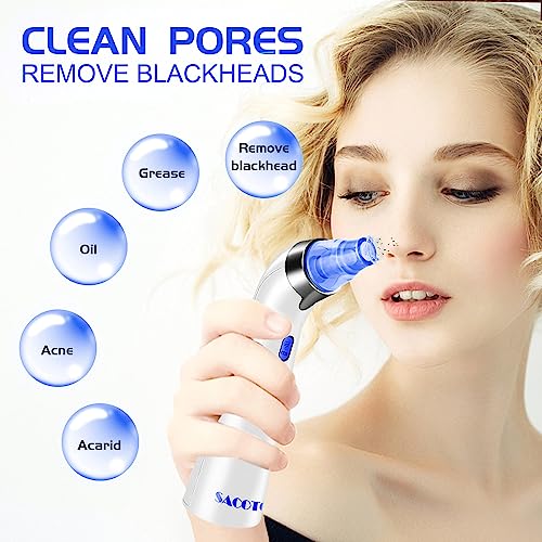 Aspiradora de poros removedora de puntos negros, limpiador de poros con succión facial, herramienta extractora eléctrica de puntos negros con 5 succión, 4 sondas, removedor de succión de puntos negros para mujeres y hombres (azul)