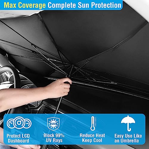 Tegik Parasol para parabrisas delantero de coche, parasol para parabrisas de coche, protección solar interior automotriz para parabrisas de coche, 53 x 31 pulgadas