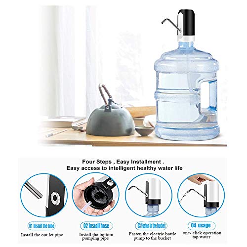 JOYHILL Dispensador de botella de agua de 5 galones, bomba de botella de agua con carga USB, bomba dispensadora de agua portátil para acampar (negro)