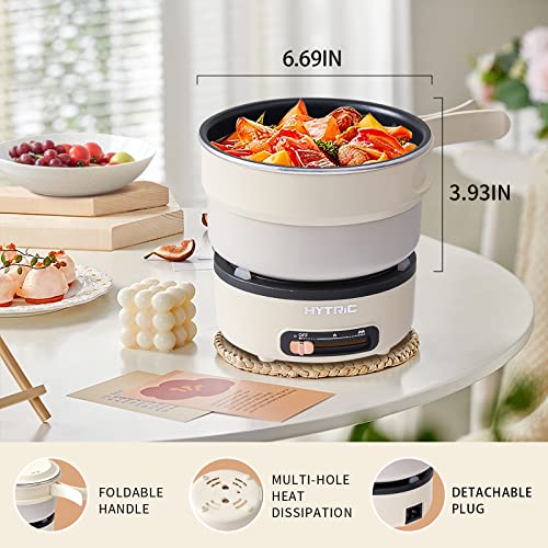 PROCUCTO 67 HYTRIC Cocina eléctrica, Cocina eléctrica portátil de 2 litros con Mango Plegable, Cocina eléctrica Antiadherente con Control de Potencia Dual para Campamento, Dormitorio, Cocina de Ramen multifunción para Avena, Filete, Pasta, Camping