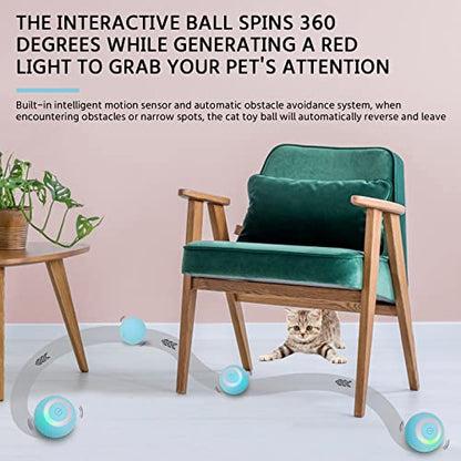 PAKESI Pelota interactiva para juguetes para gatos, bola giratoria automática de 360° con USB recargable para mascotas, pelota de juguete para gatitos y perros