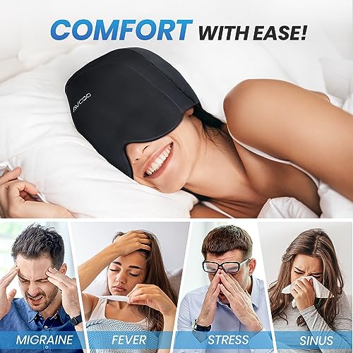 PROCUCTO 64 Gorro para aliviar la migraña con 25% de gel inodoro  para un tiempo de enfriamiento más prolongado, gorro reversible para el dolor de cabeza, envoltura para la cabeza con compresa fría para aliviar la tensión,  senos nasales y el estrés