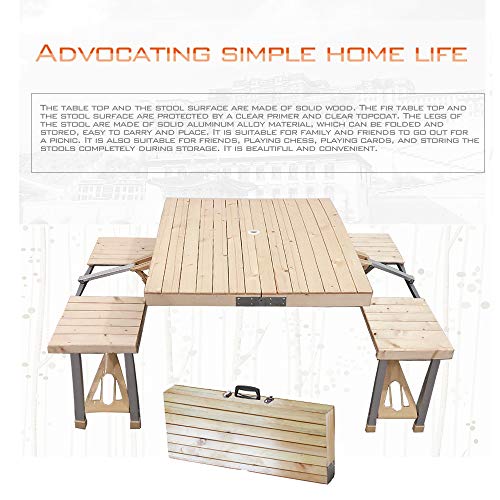 STONCEL Folding Table and Chairs Set, Portable Picnic Table with 4 Seats for Outdoor Camping Picnic BBQ, Party and Dining(Wooden)