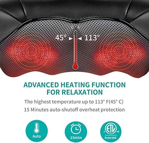 Masajeador Shiatsu de cuello y espalda con calor calmante, Nekteck eléctrico de tejido profundo 3D almohada de masaje para hombros, piernas, alivio del dolor muscular corporal, uso en el hogar, la oficina y el coche