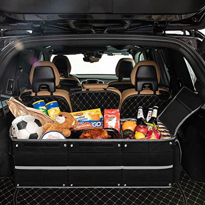 PRODUCTO 476 Organizador de maletero plegable con bolsa térmica aislada a prueba de fugas, 3 compartimentos 5 en 1 para coche, organizador de almacenamiento de carga SUV con divisores extraíbles, tapa plegable, 2 correas de amarre, negro