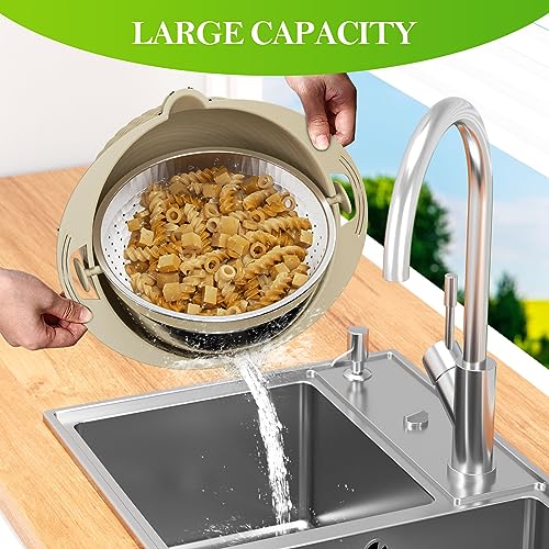 PRODUCTO 237 Colador 4-1 con juego de tazones para mezclar - para cocina, alimentos, colador de pasta y arroz, limpiador de frutas, lavado de verduras, centrifugador de ensaladas, artículos esenciales para el apartamento y el hogar - Beige