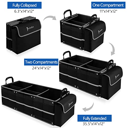 PRODUCTO 476 Organizador de maletero plegable con bolsa térmica aislada a prueba de fugas, 3 compartimentos 5 en 1 para coche, organizador de almacenamiento de carga SUV con divisores extraíbles, tapa plegable, 2 correas de amarre, negro