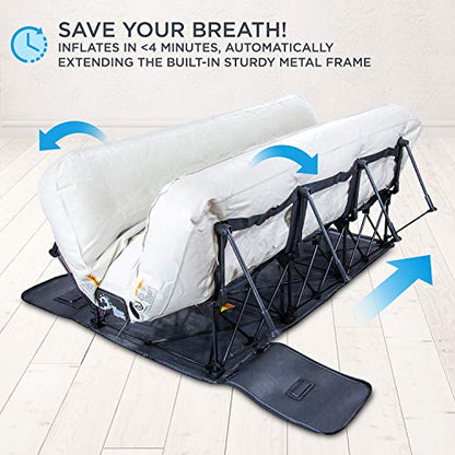 Colchón de aire Ivation EZ-Bed (Queen) con tecnología Deflate Defender™ Bomba de confort automática dual y material laminado de doble capa - Marco de cama de aire y estuche con ruedas para invitados, viajes, vacaciones, camping