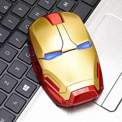 PRODUCTO 199 Ratón inalámbrico Iron Man 2.4G Ratones ópticos inalámbricos de tamaño completo con receptor nano USB, 3 niveles de DPI ajustables, 3 botones para computadora portátil, PC, computadora portátil, computadora, MacBook (dorado)